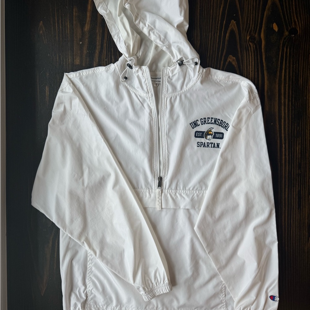 Champion White UNC Greensboro Spartan Windbreaker / Rain Jacket